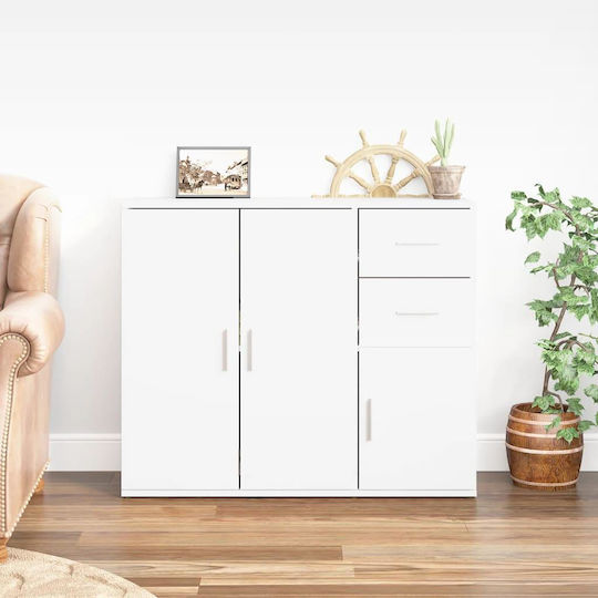 Sideboard Wooden with Drawers White 91x29.5x75cm