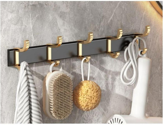 Wall-Mounted Bathroom Hook with 5 Positions ​36x1cm Black