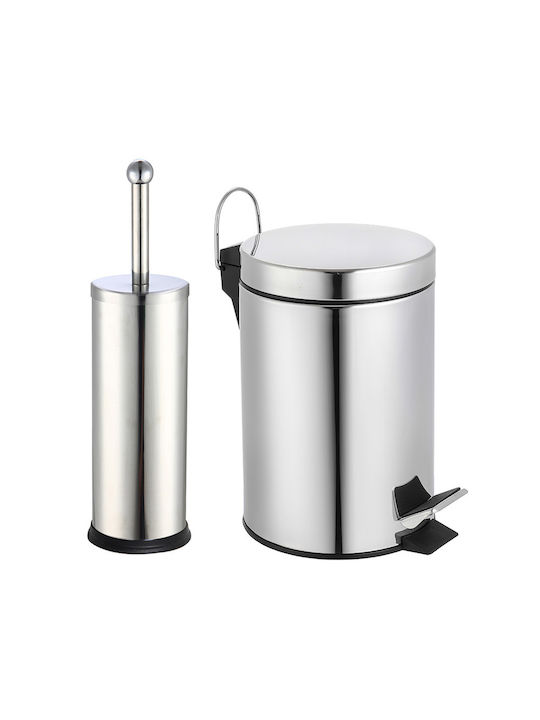 Vesta Inox Toilet Brush and Basket Set 7lt Silver
