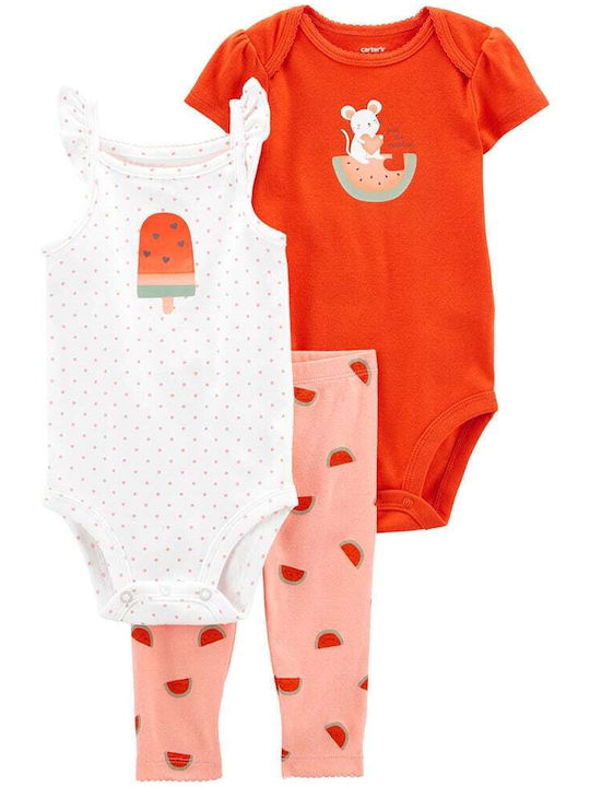 Carter's Baby Bodysuit Set Short-Sleeved with Pants Orange 3pcs