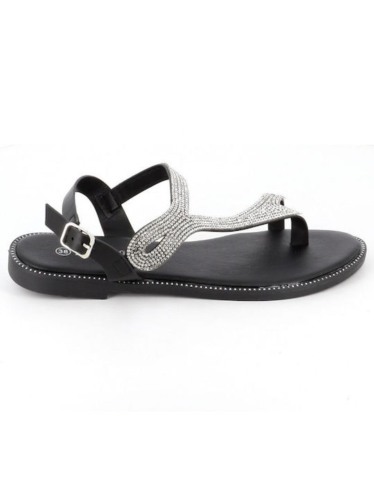 B-Soft Anatomic Leather Women's Sandals with Strass Black