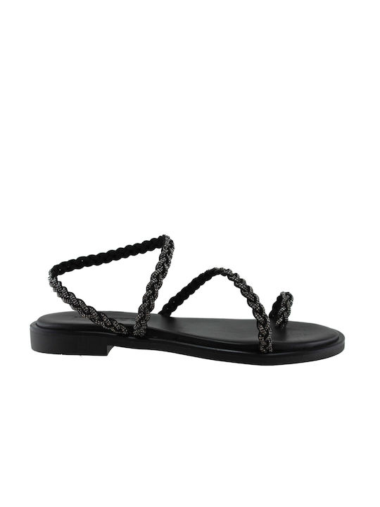 Milanos Sandale plate din piele pentru femei 139 Black Steel