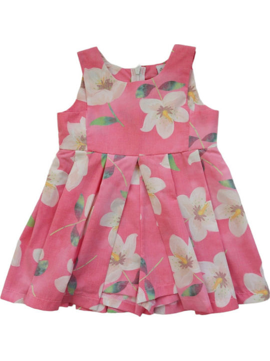 Kinderkleid Ärmellos Blumen Fuchsie