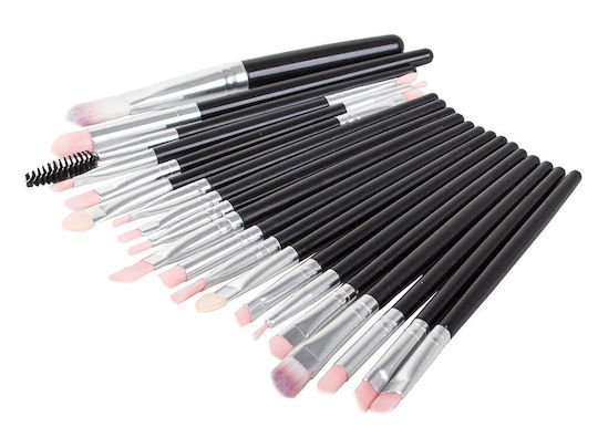 Professional Makeup Brush Set with Synthetic Bristle Black / Silver 20 Pieces