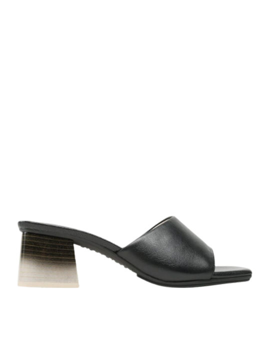 Mules with Chunky Low Heel in Black Color