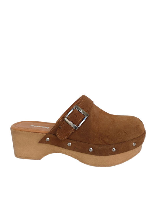 Boxer Leather Mules with Chunky Low Heel in Tab...