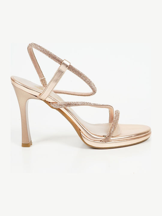 Ragazza Leather Sandals with Strass Copper/Xalco