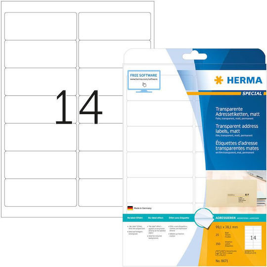 Herma 350бр Малки самозалепващи етикети в Прозрачен цвят 99.1x38.1мм