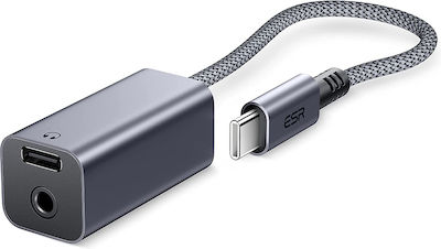 ESR Convertor USB-C masculin în 3.5mm / USB-C 2x femelă Gri 1buc (2D505)