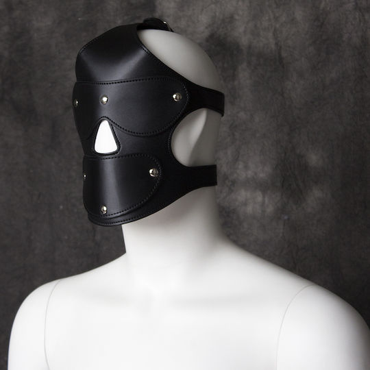 Naughty Toys BDSM Mask Bondage Leather Harness Hood with Ball Gag in Black Color