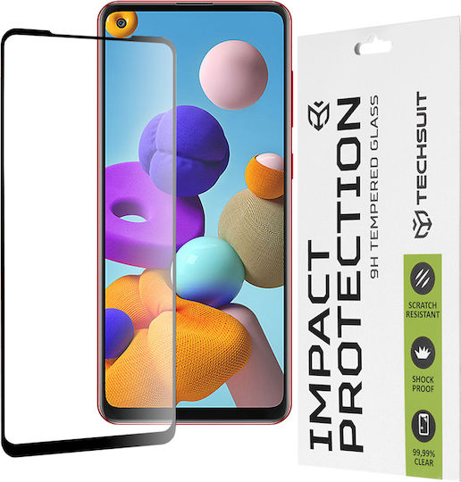 Techsuit 111D Пълно лепило Закалено стъкло за цялото лице Черен (Galaxy A21s)