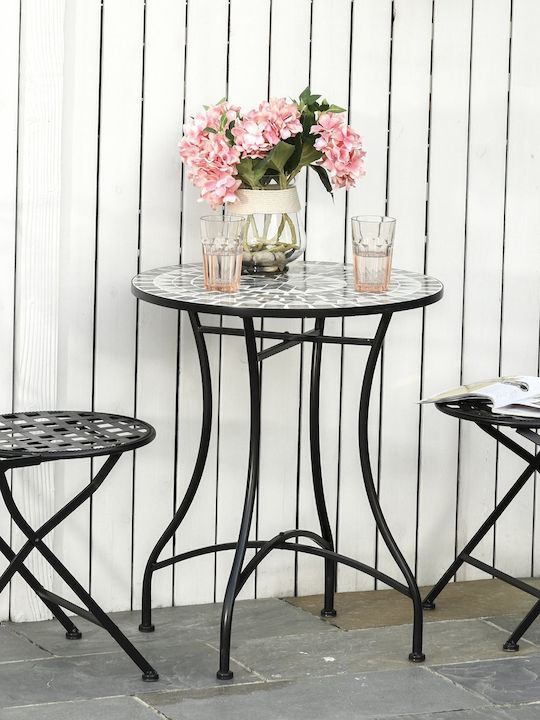 Outdoor Dinner Table with Ceramic Surface and Metal Frame Black 60x60x71cm