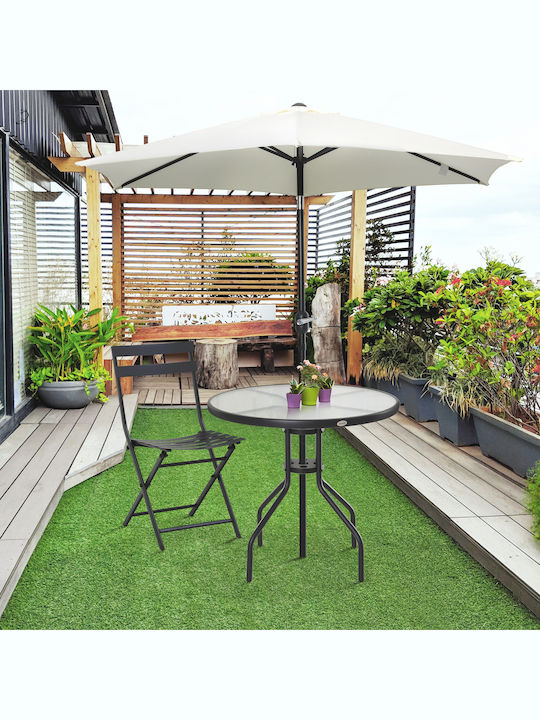 Outdoor Dinner Table with Glass Surface and Metal Frame Black 80x80x72cm