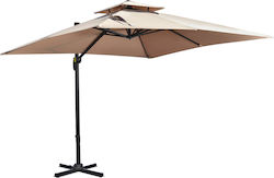 Umbrelă Suspendată Pătrată Din metal Bej cu suport 2.95x2.95m