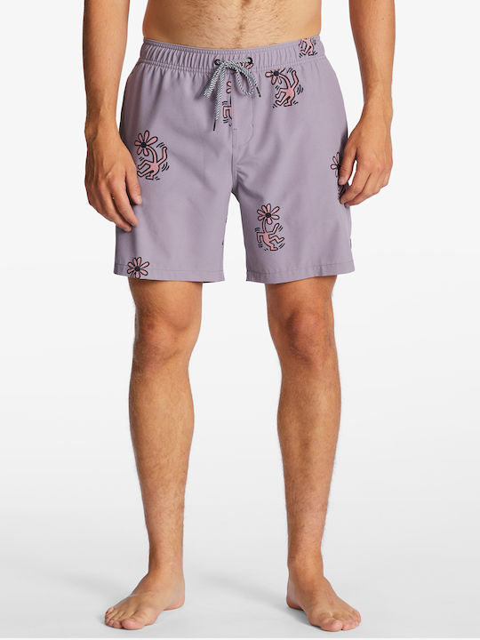 Layback Men's Swimwear Bermuda Grey Violet with Patterns