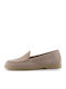 Leather Women's Loafers in Beige Color