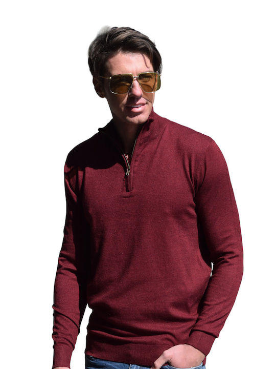 Ανδρική πλεκτή μπλούζα,με φερμουάρ στον γιακά,χρώμα μπορντώ(κωδ.GR205)