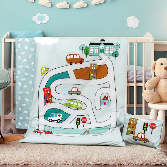 Beauty Home Road Art 5184 Baby Sheets Set Crib Cotton Turquoise 120x160cm
