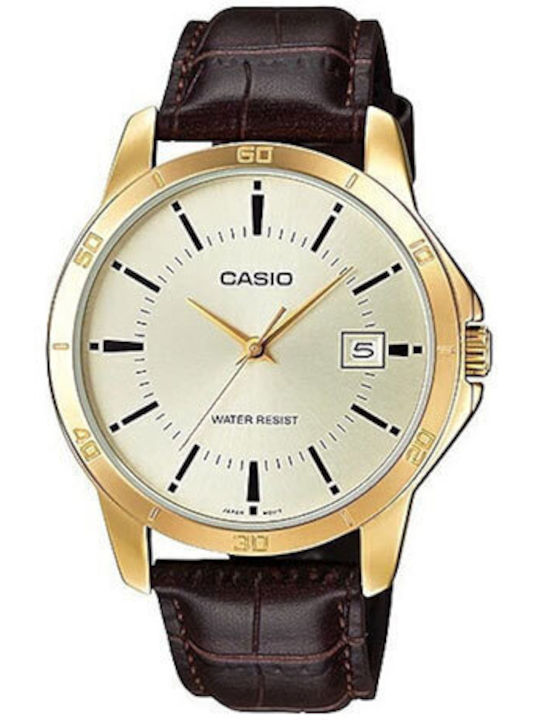 Casio Стандартен Мъжки часовник 41.5мм На батерия с Кафява кожена каишка