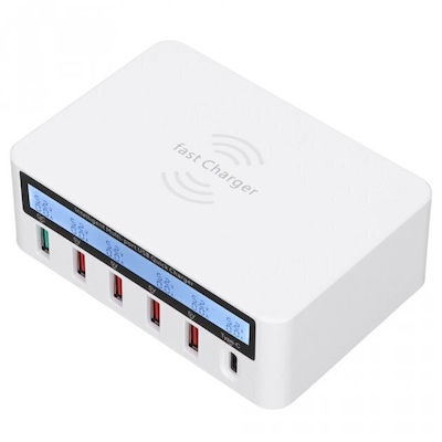 Charging Stand with 6 USB-A Ports 100W in White color (WLX-818PF)