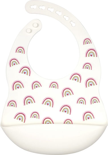 Baby Cloud Rainbow Waterproof Bib Silicone with Button & Pocket White for 5 m+