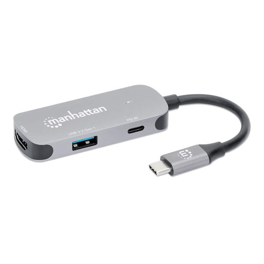 Manhattan USB-C Docking Station με HDMI 4K PD Γκρι (130707)