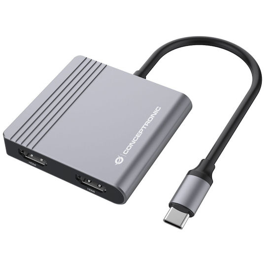 Conceptronic USB-C Докинг станция с HDMI 4K PD и свързване 2 монитора Сив (DONN13G)