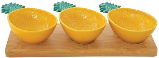 Marva Pineapple Platou pentru aperitive 3 Locuri cu Suport din Porțelan Galbenă L11xl29cm 3buc