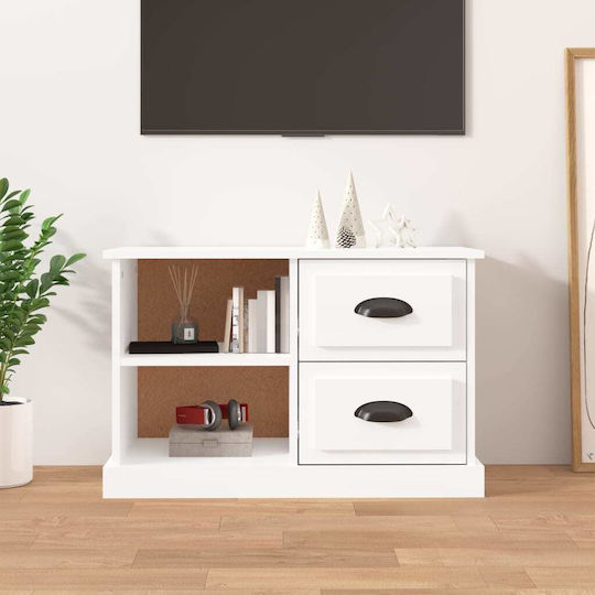 TV Stand from Wood & Glass White L73xW35.5xH47.5cm