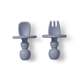 Saro Baby Set with Fork made of Silicone for 4+ months Blue-Grey 2pcs