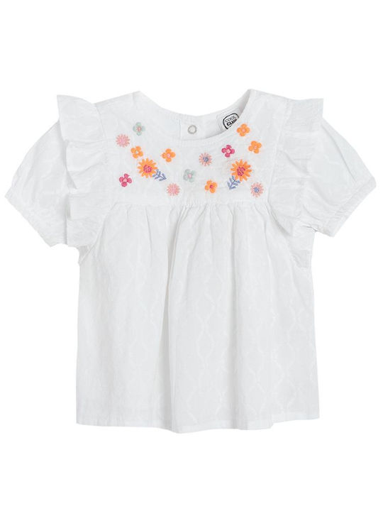 Short-sleeved blouse white with ruffles and embroidered flowers ASPRO CCG2602700