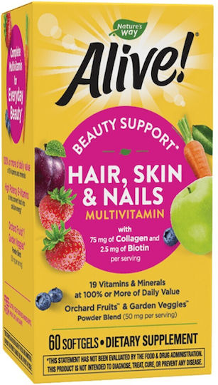 Nature's Way Alive! Hair Skin & Nails Ειδικό Συμπλήρωμα Διατροφής 60 μαλακές κάψουλες