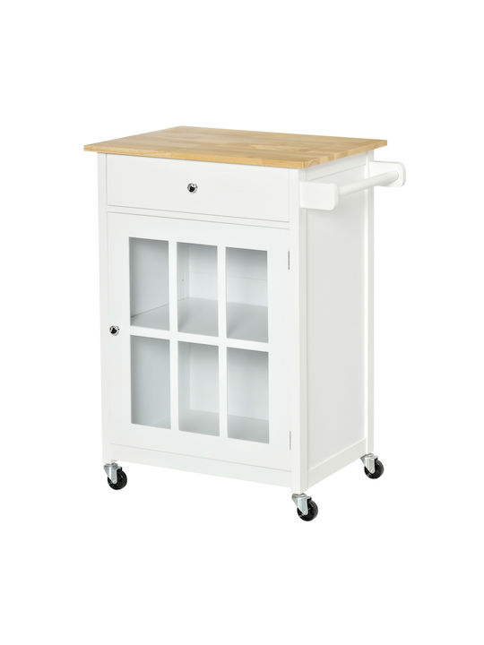 HomCom Кухненска количка Дървени в Бял Цвят 4 Слотове 67x48x86.5см