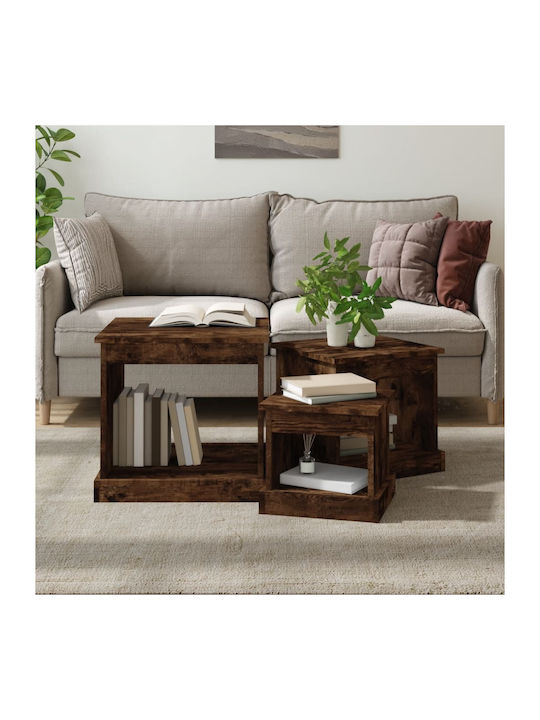 Rectangular Side Table Wooden Brown 3pcs L48xW45xH45cm.