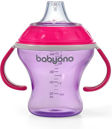 Babyono Non-Spill Εκπαιδευτικό Μπιμπερό Πλαστικό με Λαβές Μωβ 6m+ 180ml