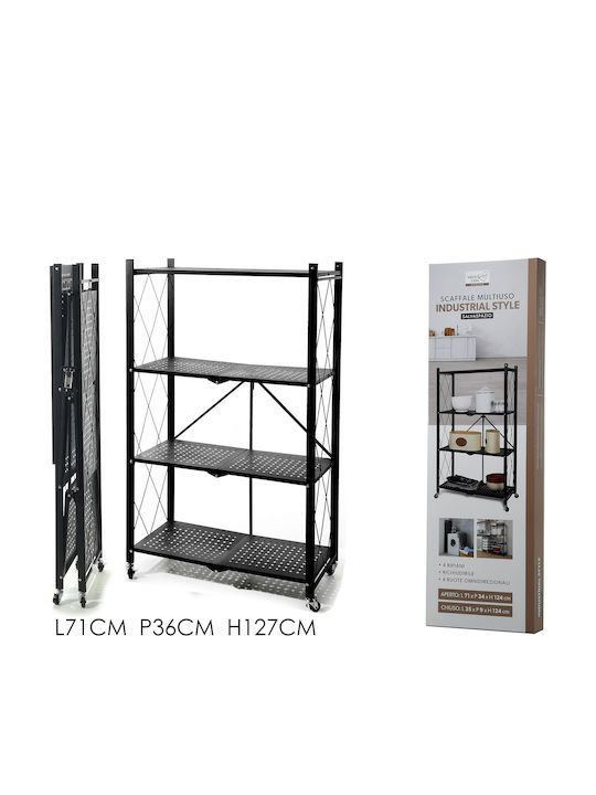 Metallic Kitchen Trolley 3 Tiers Black 71x34x124cm