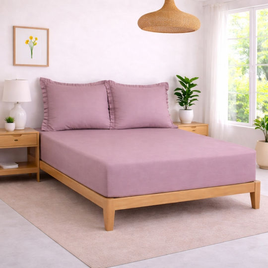 My Home Luxury Set Cearșaf cu 2 Fețe de pernă Super dublu cu Elastic 160x200+30cm. Roz 3buc