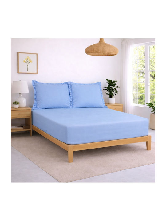 My Home Luxury Sheet Set with 2 Pillowcases Super-Double with Elastic 160x200+30cm. Light Blue 3pcs