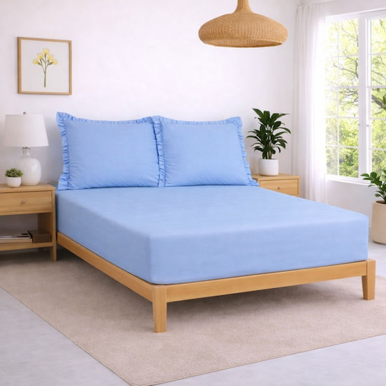 My Home Luxury Σετ Σεντόνι με 2 Μαξιλαροθήκες Υπέρδιπλο με Λάστιχο 160x200+30εκ. Γαλάζιο (3τμχ)