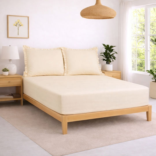 My Home Luxury Сет Чаршафи с 2 Калъфки Кралица с Ластик 160x200+30см. Екрю 3бр
