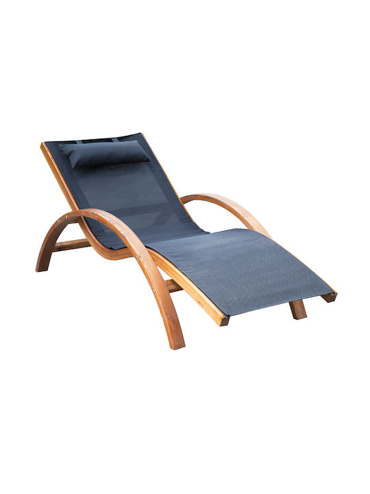 Deckchair Wooden with Textilene Fabric Black 165x72x86cm.