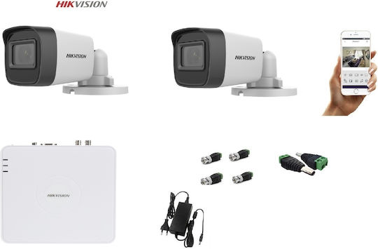 Hikvision Sistem de Supraveghere DS-7104HGHI-K1(S) 2 x HIKVISION - DS-2CE16D0T-ITPF(C) 2 Camere Camere Supraveghere video cu Recorder