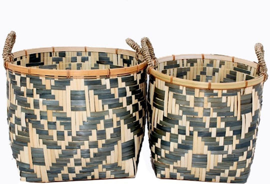 Zaros Set of Decorative Baskets Bamboo with Handles Blue 2pcs