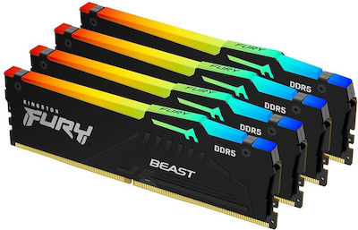 Kingston Fury Beast RGB 64GB DDR5 RAM cu 4 module (4x16GB) și Viteză 6000 pentru Desktop