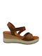 Women's Leather Ankle Strap Platforms Tabac Brown