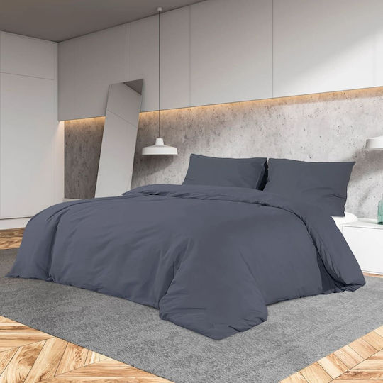 vidaXL Σετ Παπλωματοθήκη 140x200cm Μονή με Μαξιλαροθήκη Γκρι