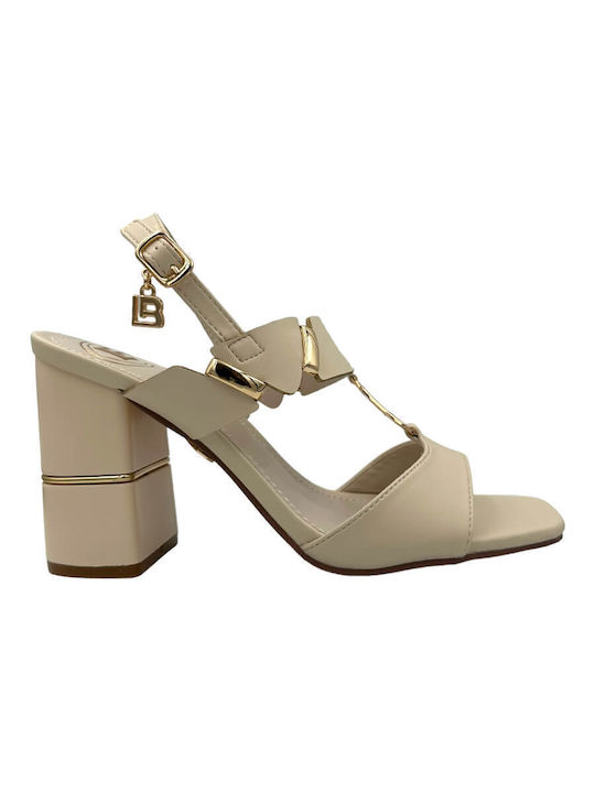 Laura Biagiotti Leder Damen Sandalen mit Chunky hohem Absatz in Beige Farbe