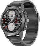 Microwear DT70 Pro Stainless Steel 48mm Smartwatch με Παλμογράφο (Black Steel)