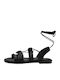 Leather Women's Flat Sandals in Black Color