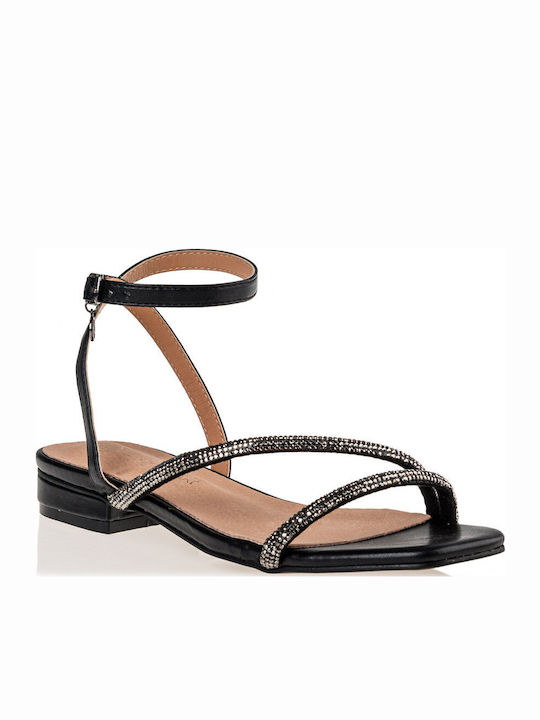 Women's Flat Sandals with Strap in Black Color
